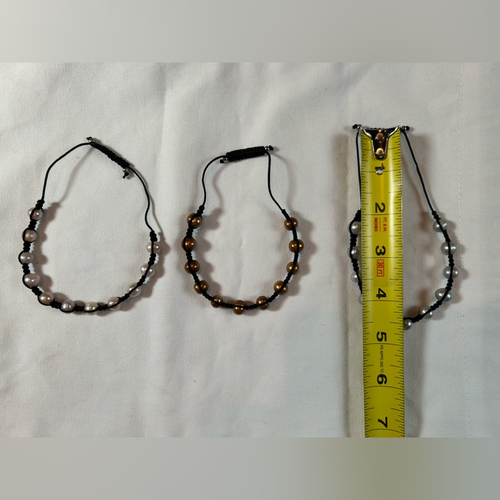 Pearl Bracelets 3 Adjustable Size String Stackabl… - image 5